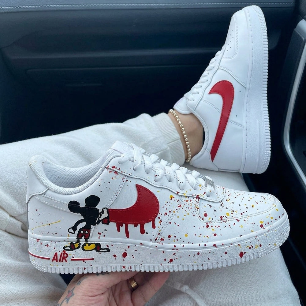 Custom Air Force 1 Red Drip Mickey Splatter