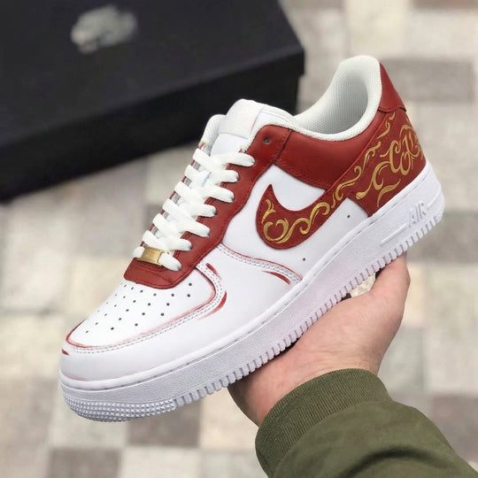 Custom Air Force 1 Red Gold Floral Pattern