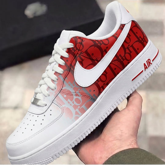 Custom Air Force 1 Red Gray Dior Logo