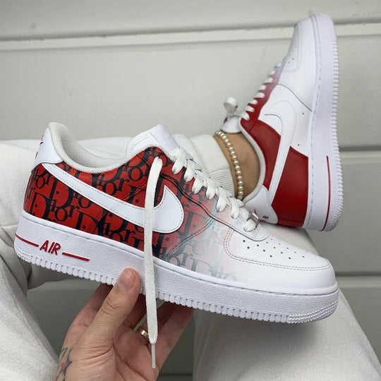 Custom Air Force 1 Red Gray Dior Logo