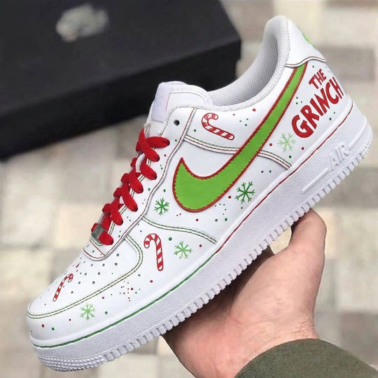 Custom Air Force 1 Red Green The Grinch Candy Canes Snowflakes