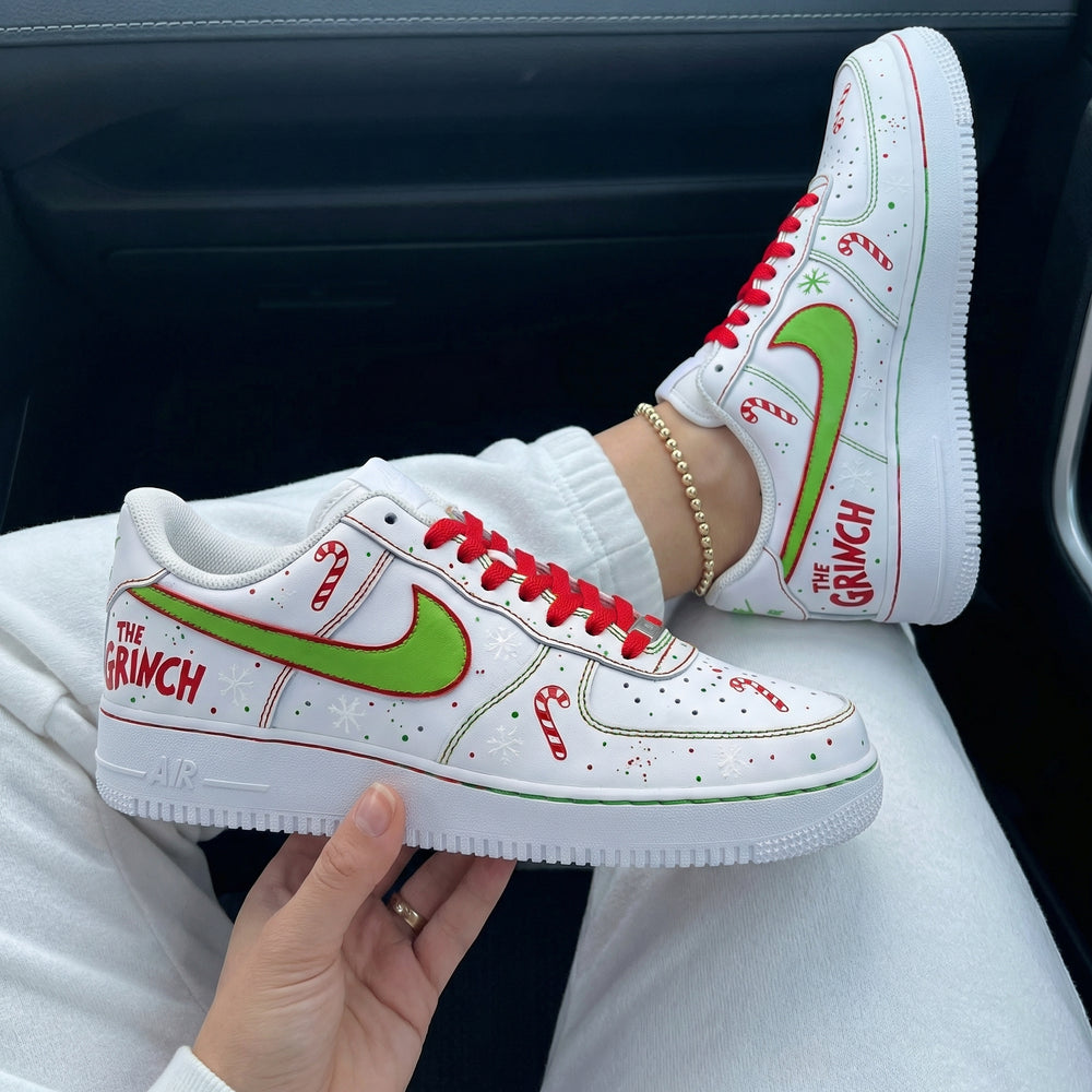 Custom Air Force 1 Red Green The Grinch Candy Canes Snowflakes