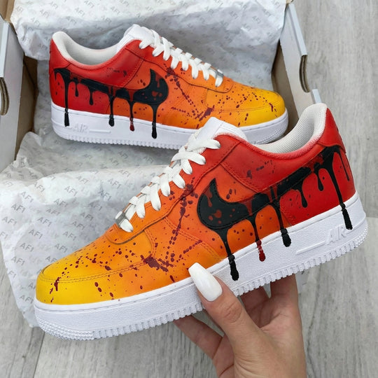 Custom Air Force 1 Red Orange Drip Pattern