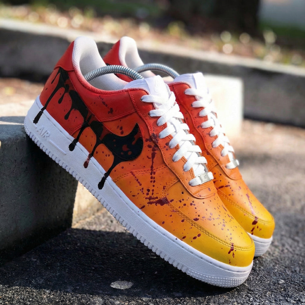 Custom Air Force 1 Red Orange Drip Pattern