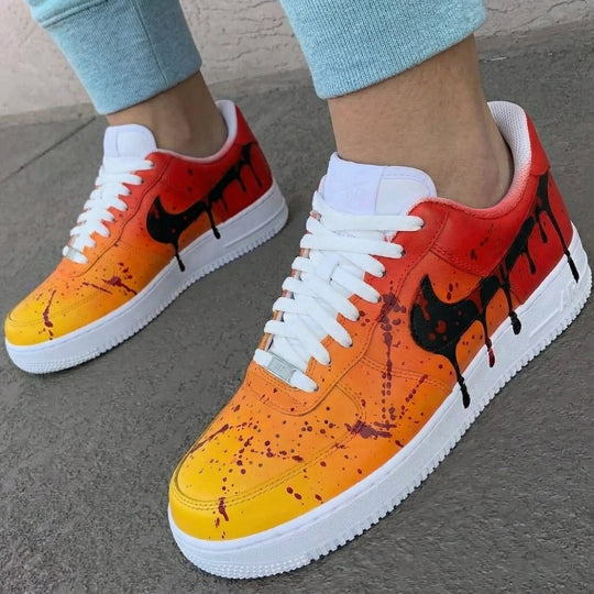 Custom Air Force 1 Red Orange Drip Pattern