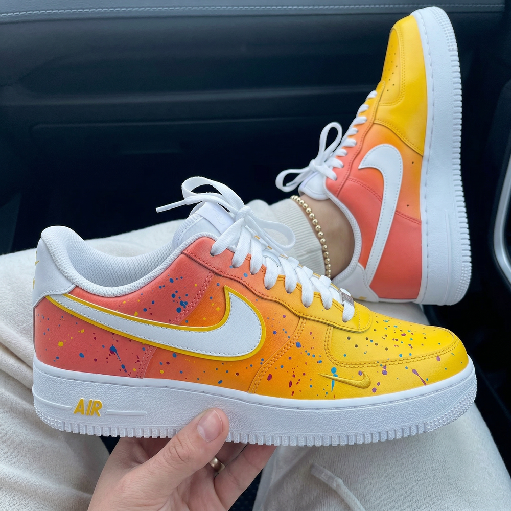 Custom Air Force 1 Red Orange Yellow Gradient Splatter