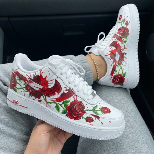 Custom Air Force 1 Red Rose Pattern