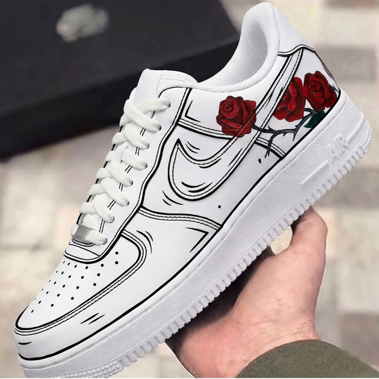 Custom Air Force 1 Red Roses Black Outline