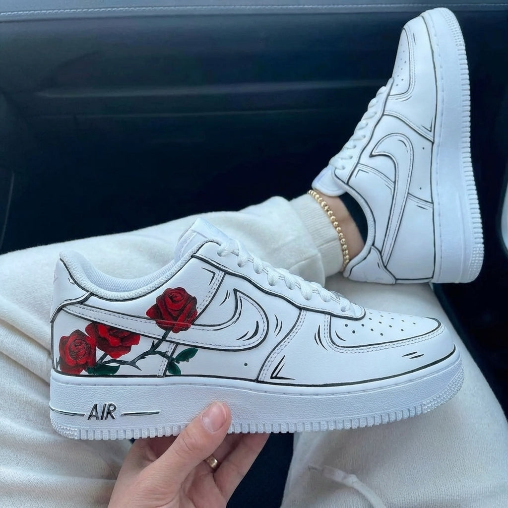Custom Air Force 1 Red Roses Black Outline