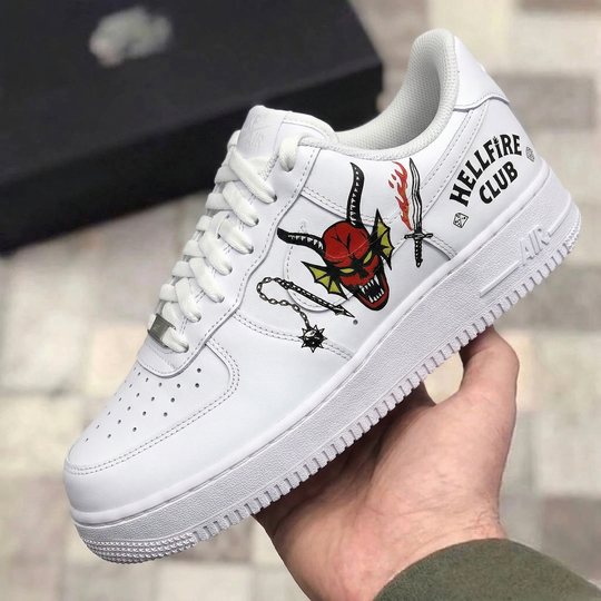 Custom Air Force 1 Red Yellow Black Hellfire Club Devil Sword Flame