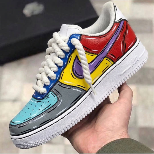 Custom Air Force 1 Red Yellow Blue Gray Purple Baby Blue Cartoon Style