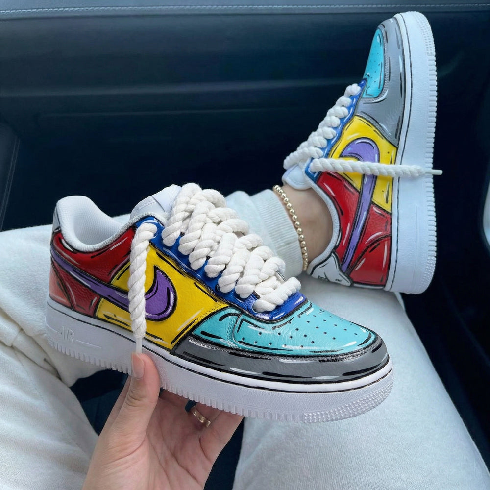 Custom Air Force 1 Red Yellow Blue Gray Purple Baby Blue Cartoon Style