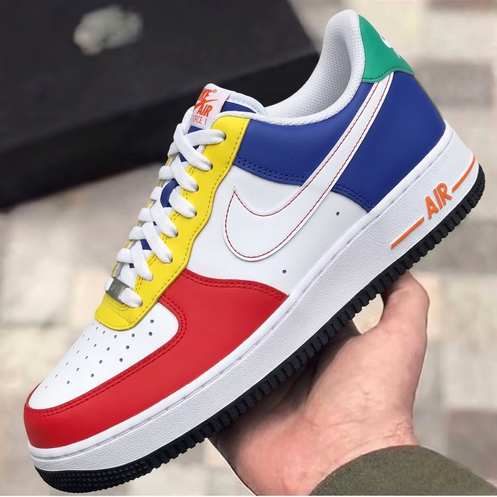 Custom Air Force 1 Red Yellow Blue Green Color Block