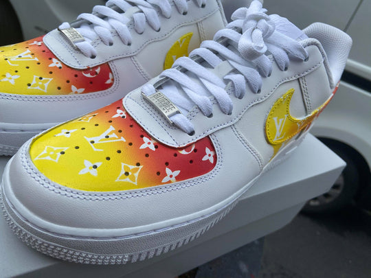 Custom Air Force 1 Red Yellow LV Pattern and Supreme Logo
