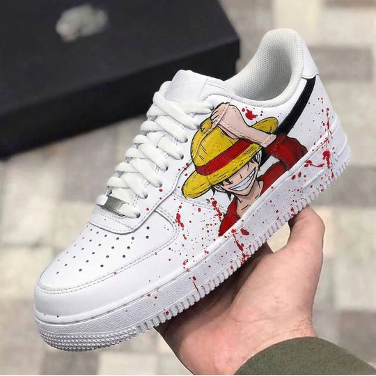 Custom Air Force 1 Red Yellow One Piece Luffy Red Splatter