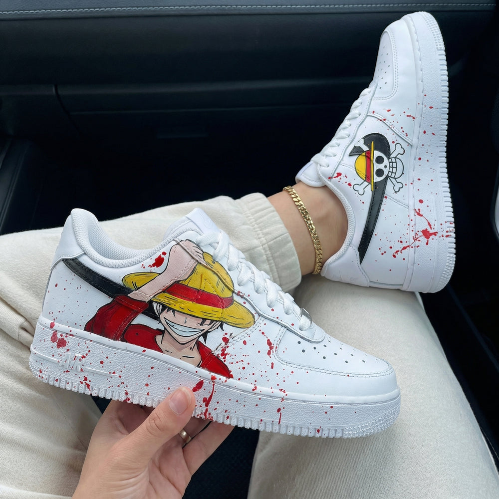 Custom Air Force 1 Red Yellow One Piece Luffy Red Splatter