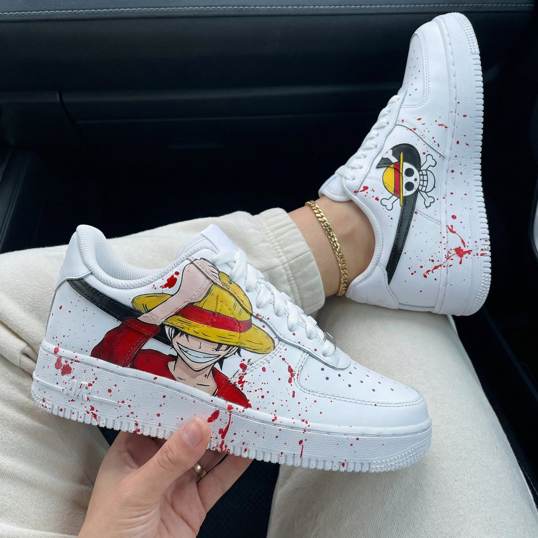 Custom Air Force 1 Red Yellow One Piece Luffy Red Splatter