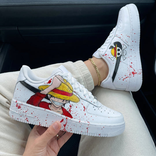 Custom Air Force 1 Red Yellow One Piece Luffy Red Splatter
