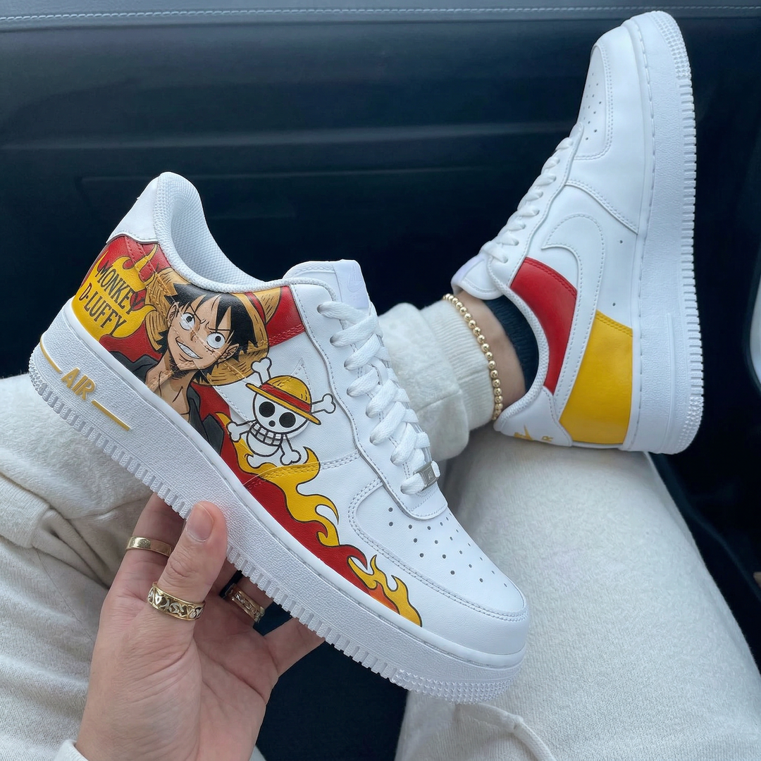 Custom Air Force 1 Red Yellow One Piece Monkey D Luffy Skull Design