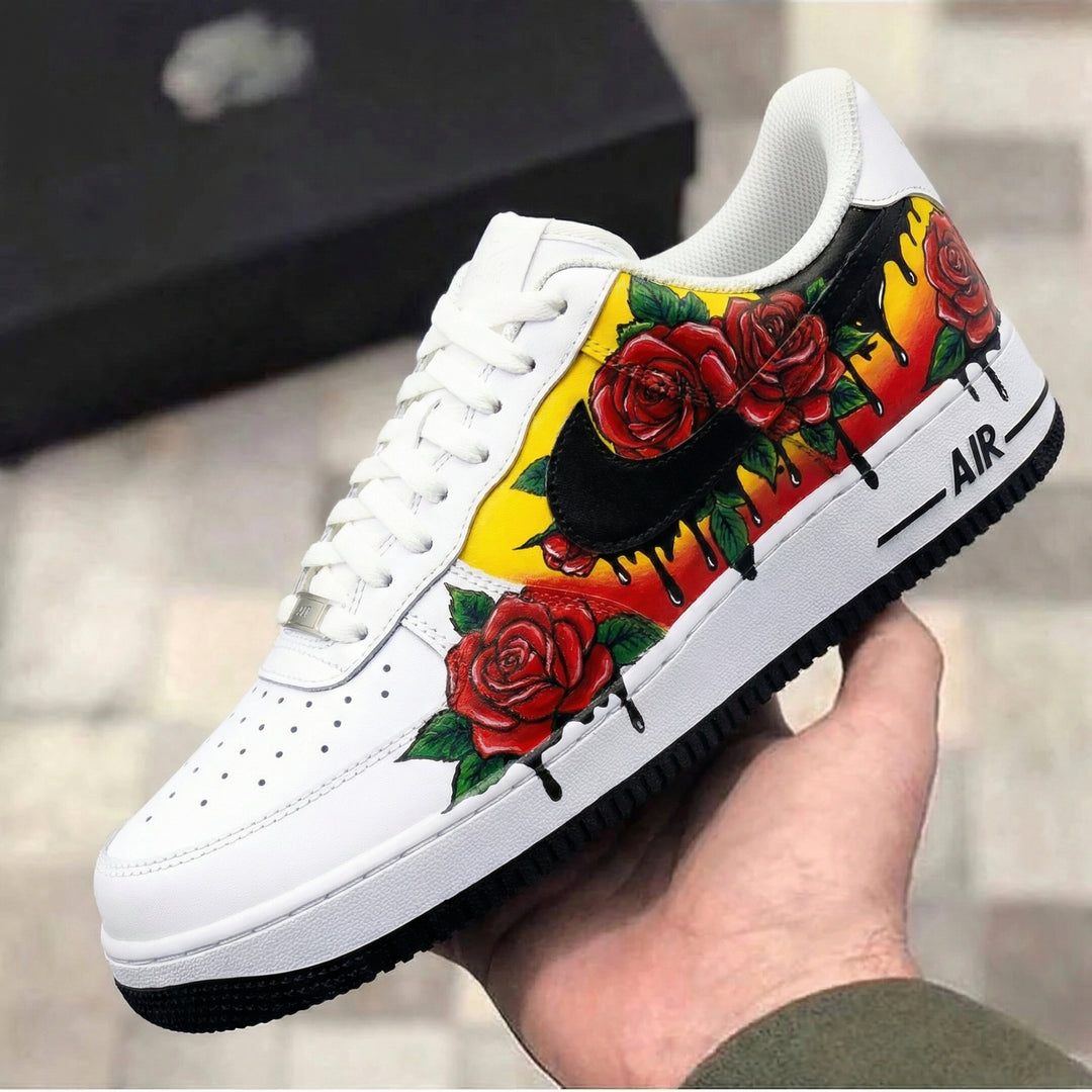 Custom Air Force 1 Red Yellow Rose Design