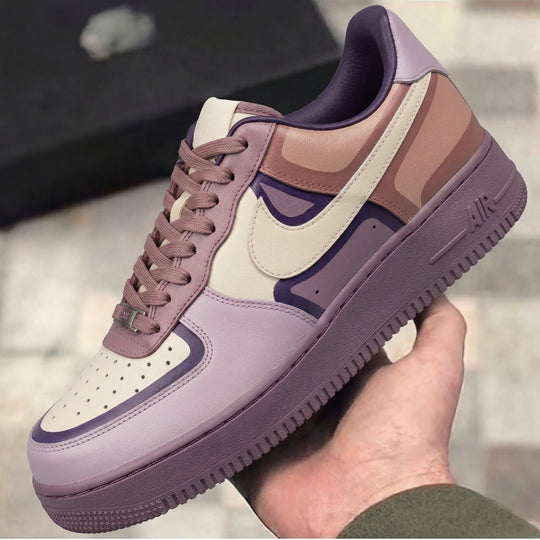 Custom Air Force 1 Shadow Baby Pink Purple Beige Geometric Patchwork