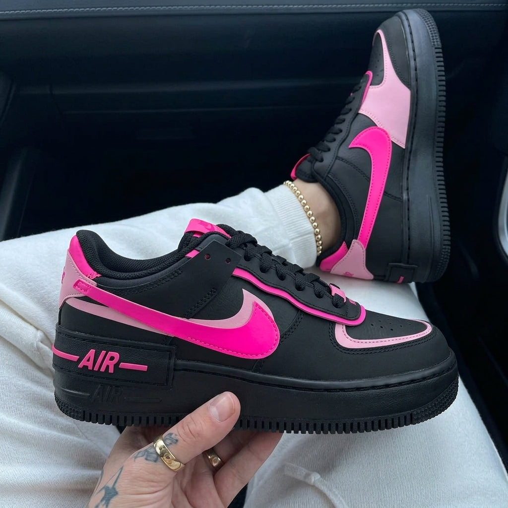 Custom Air Force 1 Shadow Black Hot Pink Baby Pink