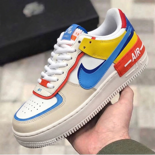 Custom Air Force 1 Shadow Blue Red Yellow Layered