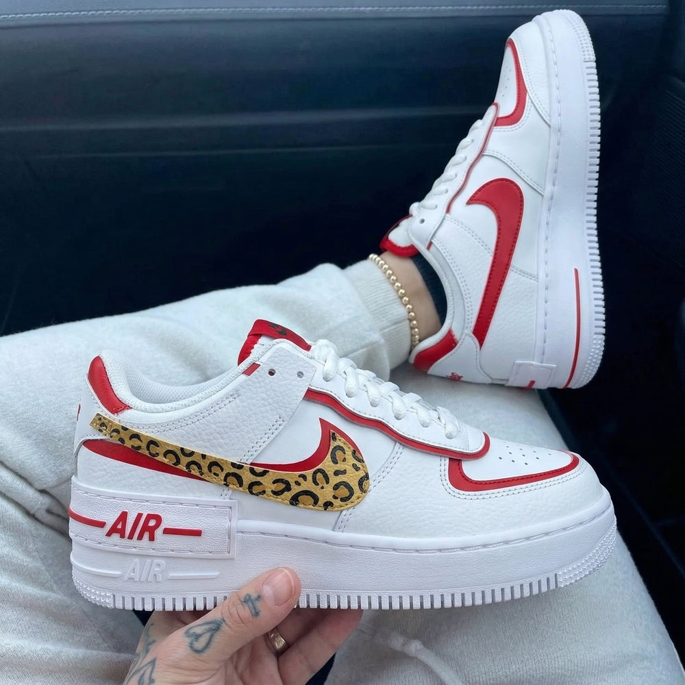 Custom Air Force 1 Shadow Red Leopard Print