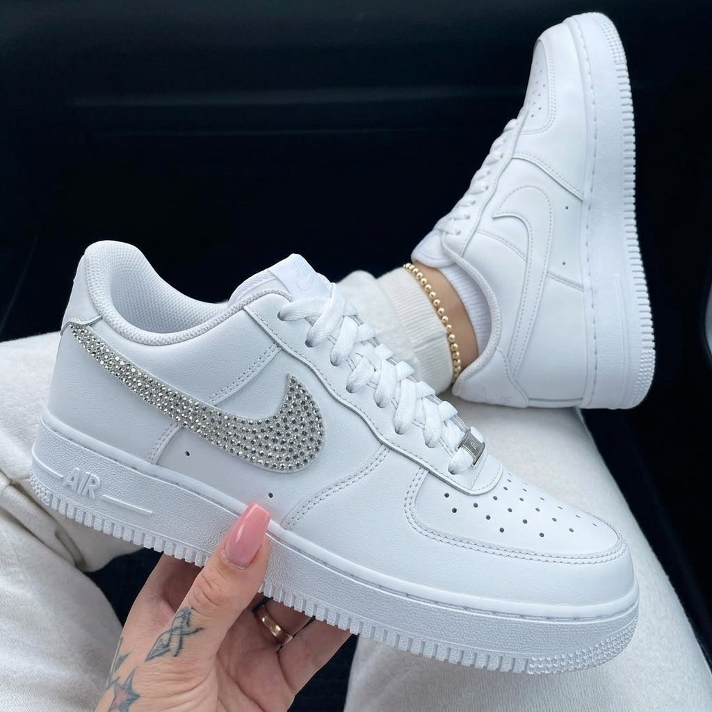 Custom Air Force 1 Silver Rhinestone Weeding Shoes