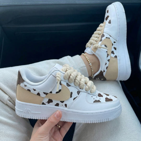 Custom Air Force 1 Tan Brown Cow Print Thick Shoelaces