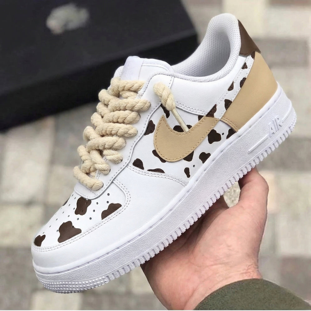 Custom Air Force 1 Tan Brown Cow Print Thick Shoelaces