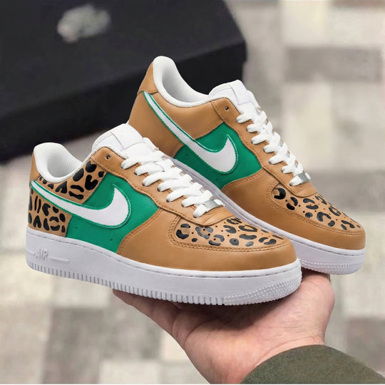 Custom Air Force 1 Tan Green Leopard Print