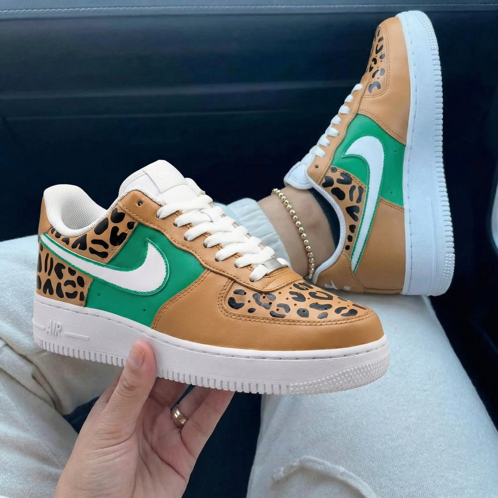 Custom Air Force 1 Tan Green Leopard Print