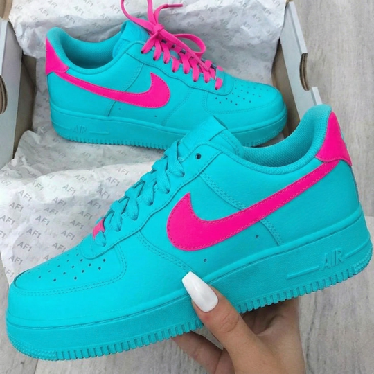 Custom Air Force 1 Teal Pink Swoosh Design