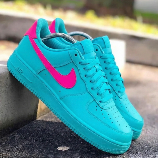 Custom Air Force 1 Teal Pink Swoosh Design