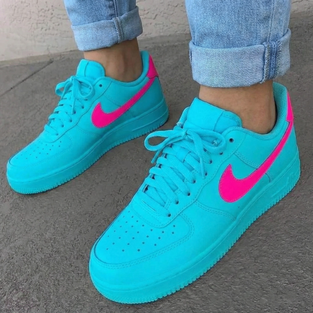 Custom Air Force 1 Teal Pink Swoosh Design