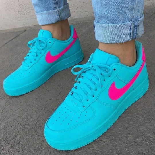 Custom Air Force 1 Teal Pink Swoosh Design