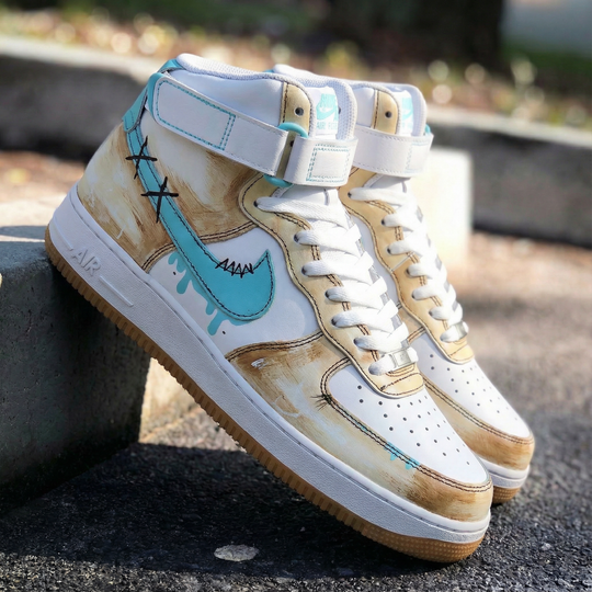 Custom Air Force 1 Turquoise Beige Stitching Pattern
