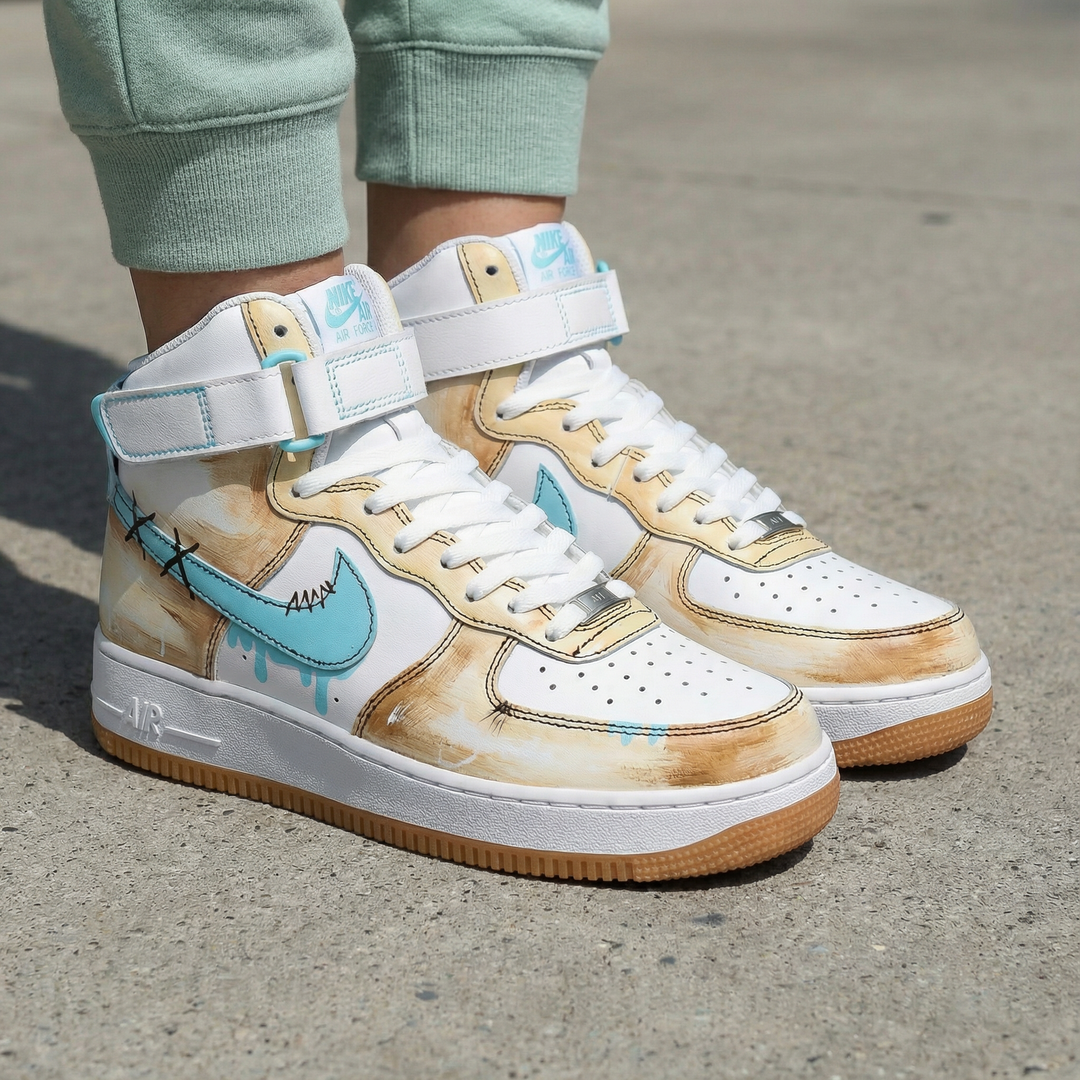 Custom Air Force 1 Turquoise Beige Stitching Pattern