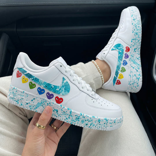 Custom Air Force 1 Turquoise Heart Pattern
