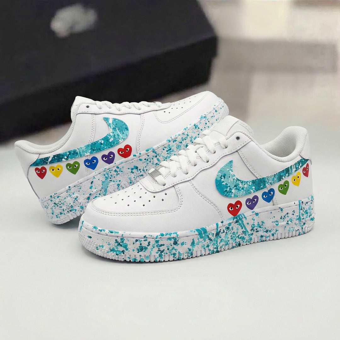 Custom Air Force 1 Turquoise Heart Pattern