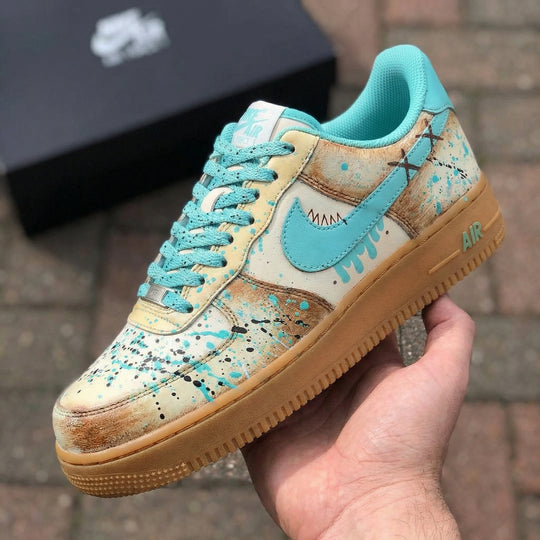 Custom Air Force 1 Turquoise Tan Splatter Design