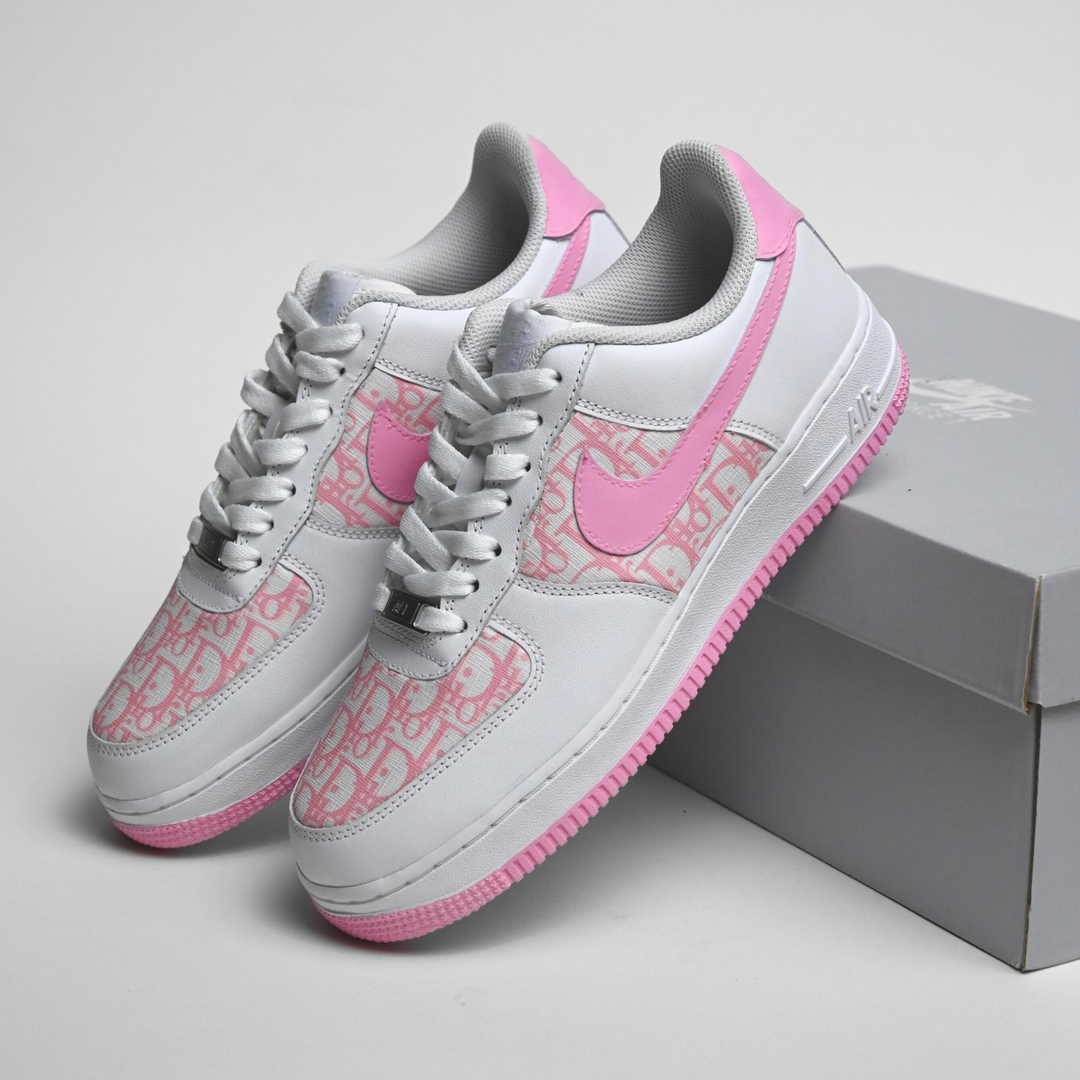 Custom Air Force 1 White And Baby Pink With Dior Monogram Pattern 