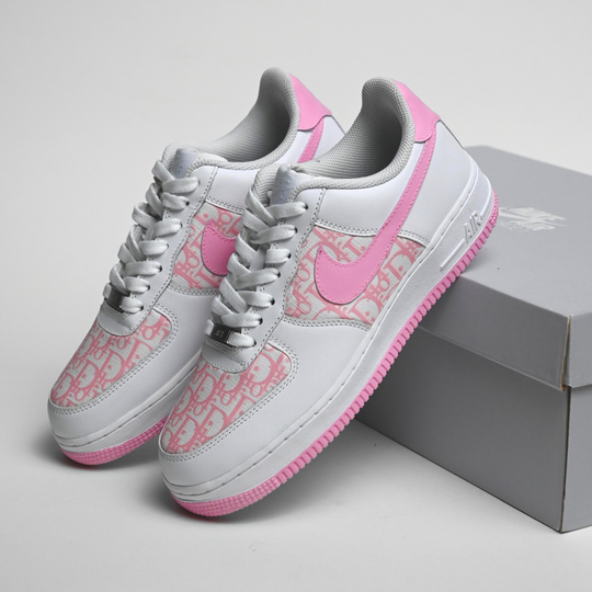 Custom Air Force 1 White And Baby Pink With Dior Monogram Pattern 