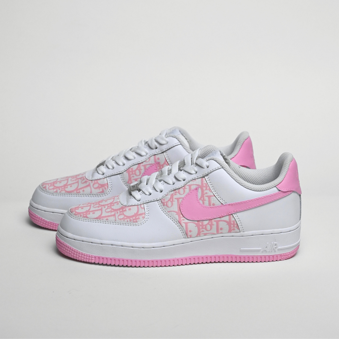 Custom Air Force 1 White And Baby Pink With Dior Monogram Pattern 