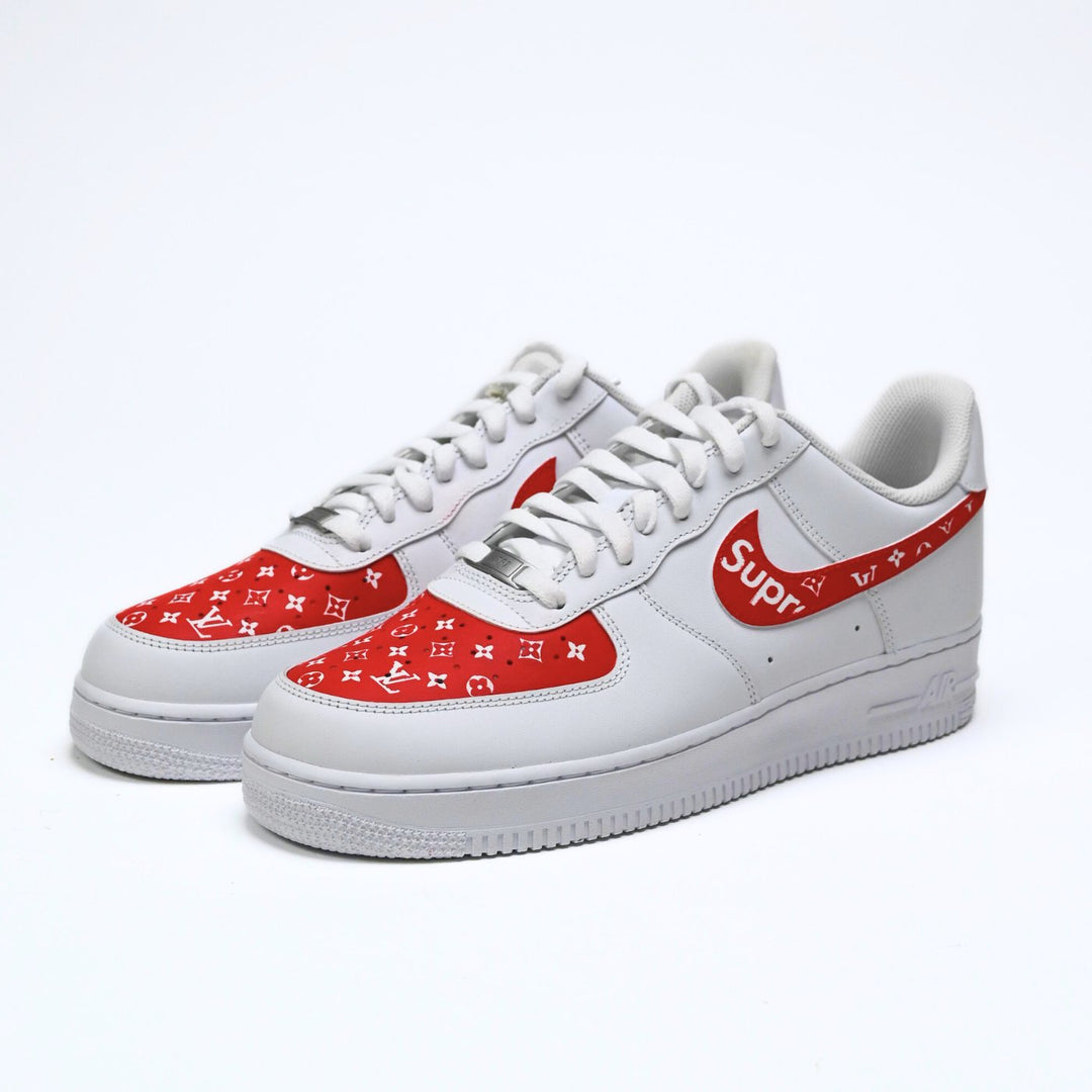 Custom Air Force 1 White And Red With LV Pattern 