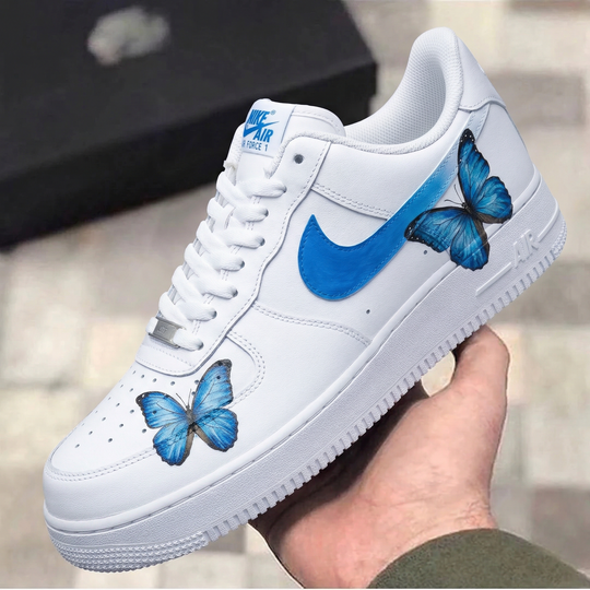 Custom Air Force 1 White Baby Blue Butterflies
