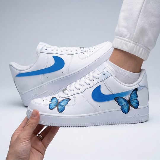 Custom Air Force 1 White Baby Blue Butterflies