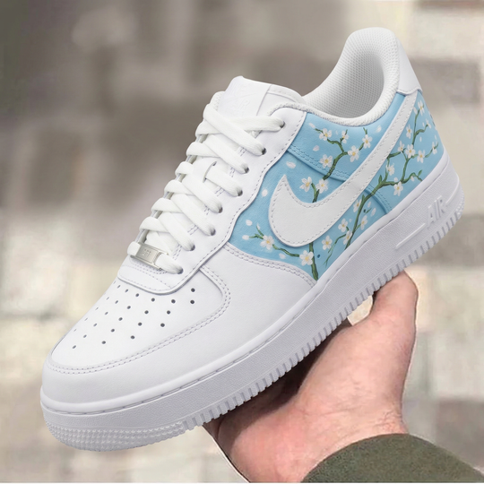 Custom Air Force 1 White Baby Blue Cherry Blossoms