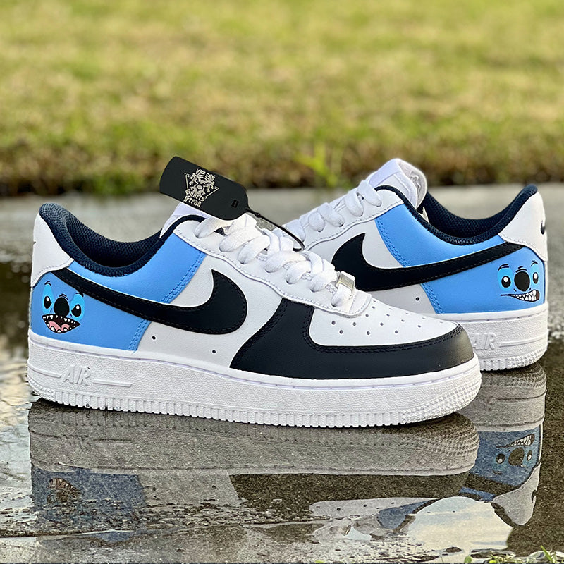 Custom Air Force 1 White Baby Blue With Stitch Design 